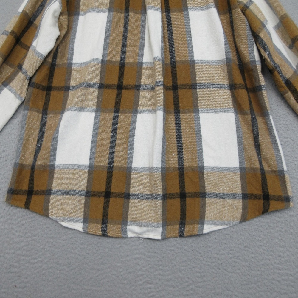 Plaid Oversized Shacket Women M Tan White Flannel Shirt Jacket Pockets Automet - Picture 10 of 16
